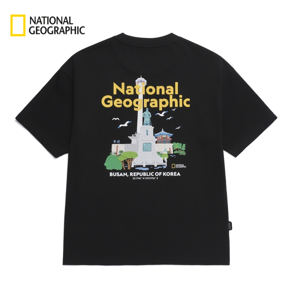 NEW National Geographic Pusan Yongdusan Park Graphic Semi-Oversized Short-Sleeve T-Shirt N262UTS627 BLACK Asian Fit