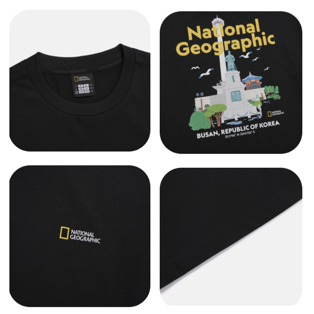 NEW National Geographic Pusan Yongdusan Park Graphic Semi-Oversized Short-Sleeve T-Shirt N262UTS627 BLACK Asian Fit