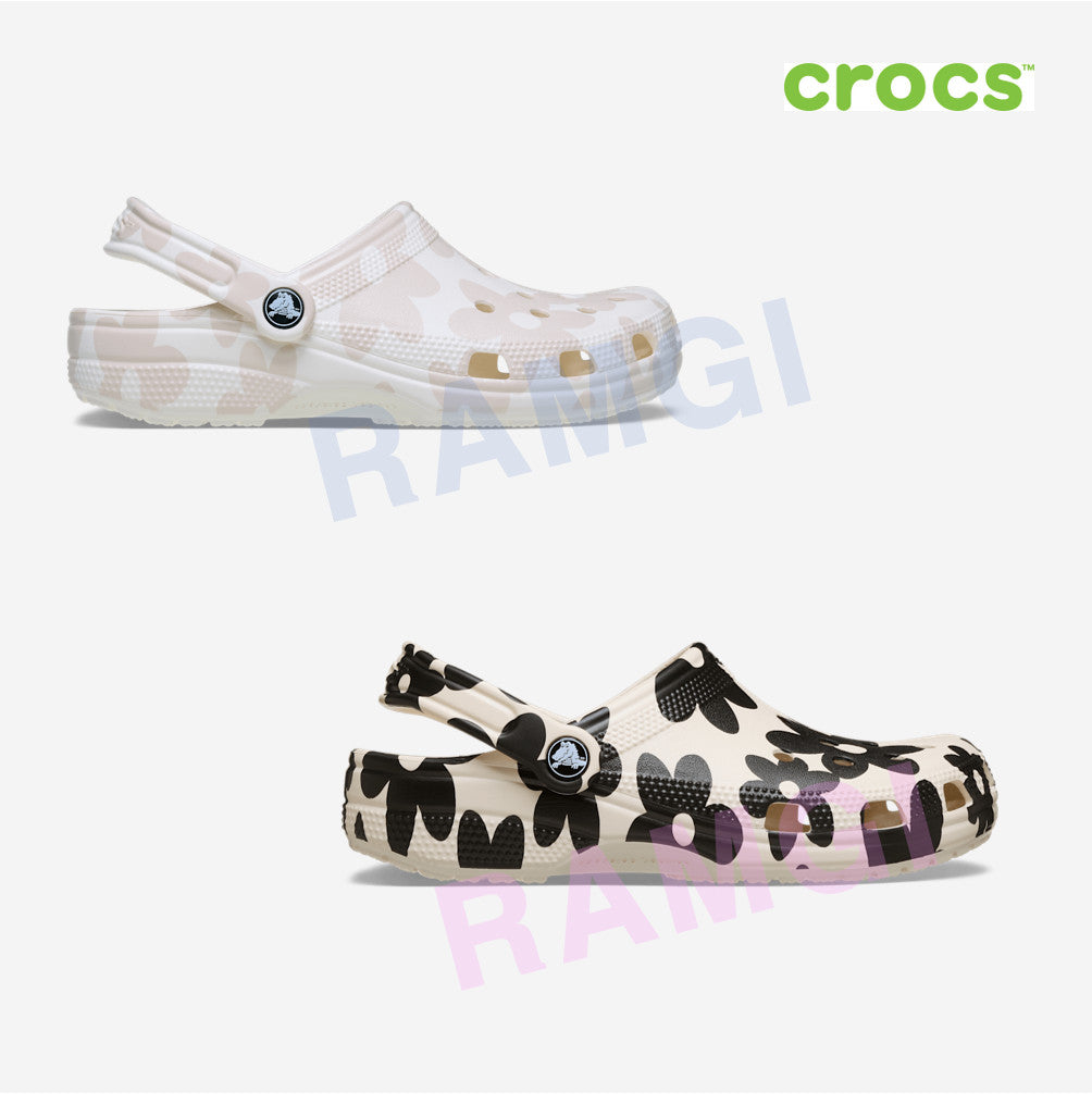 NEW CROCS Classic Pop Petals Clog 214090 Flower Summit White / Multi Black